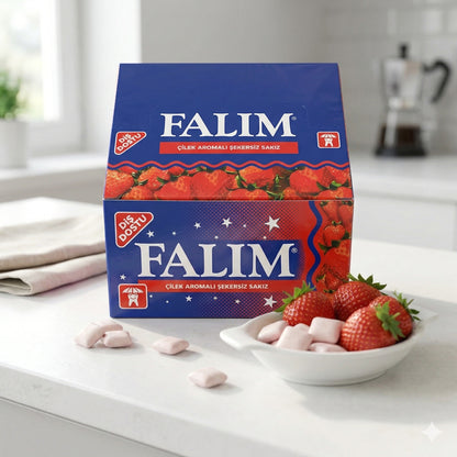 Falim Erdbeeraroma Kaugummi, 100 Stück, frischer Snacks-Kaugummi mit fruchtigem Geschmack, in attraktiver Verpackung.