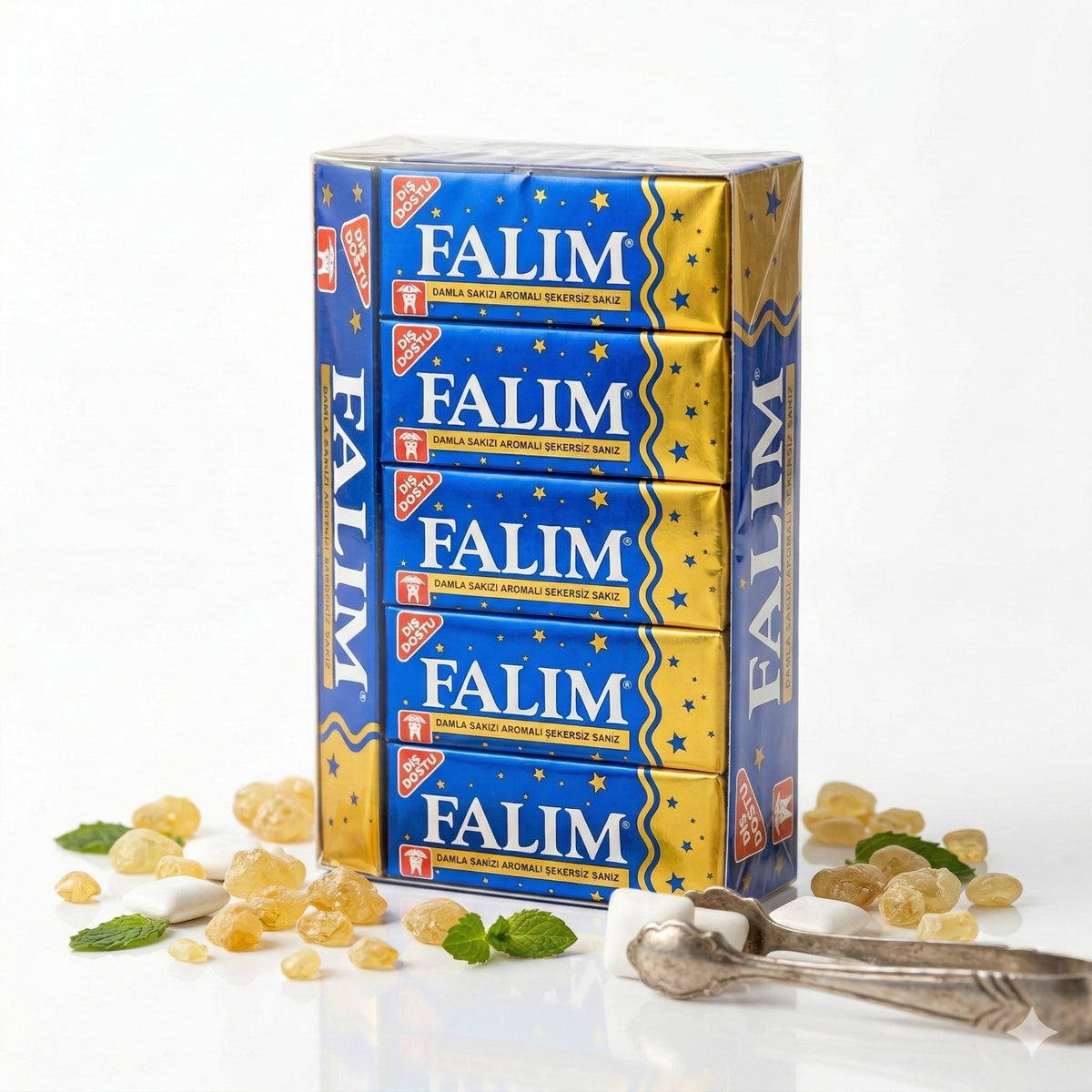 Falim Damla Sakiz zuckerfreier Kaugummi, 2 Packungen mit je 20 Stück, Snacks mit frischem Geschmack, in geöffnetem Packungsdesign