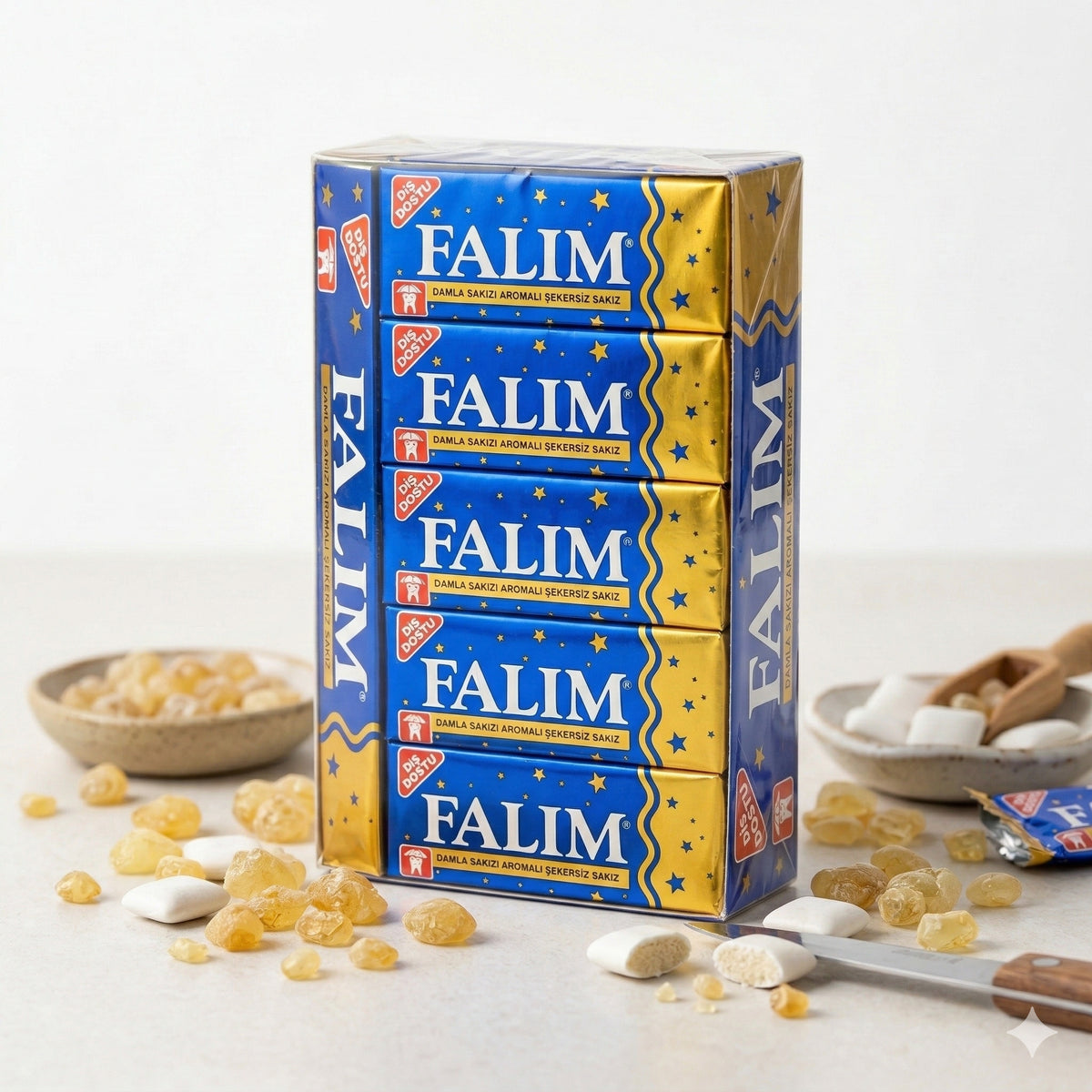 Falim Mastix Kaugummi Damla, zuckerfrei, 20er Pack, Snacks, frischer Kaugummi mit Damla-Geschmack in einer Packung