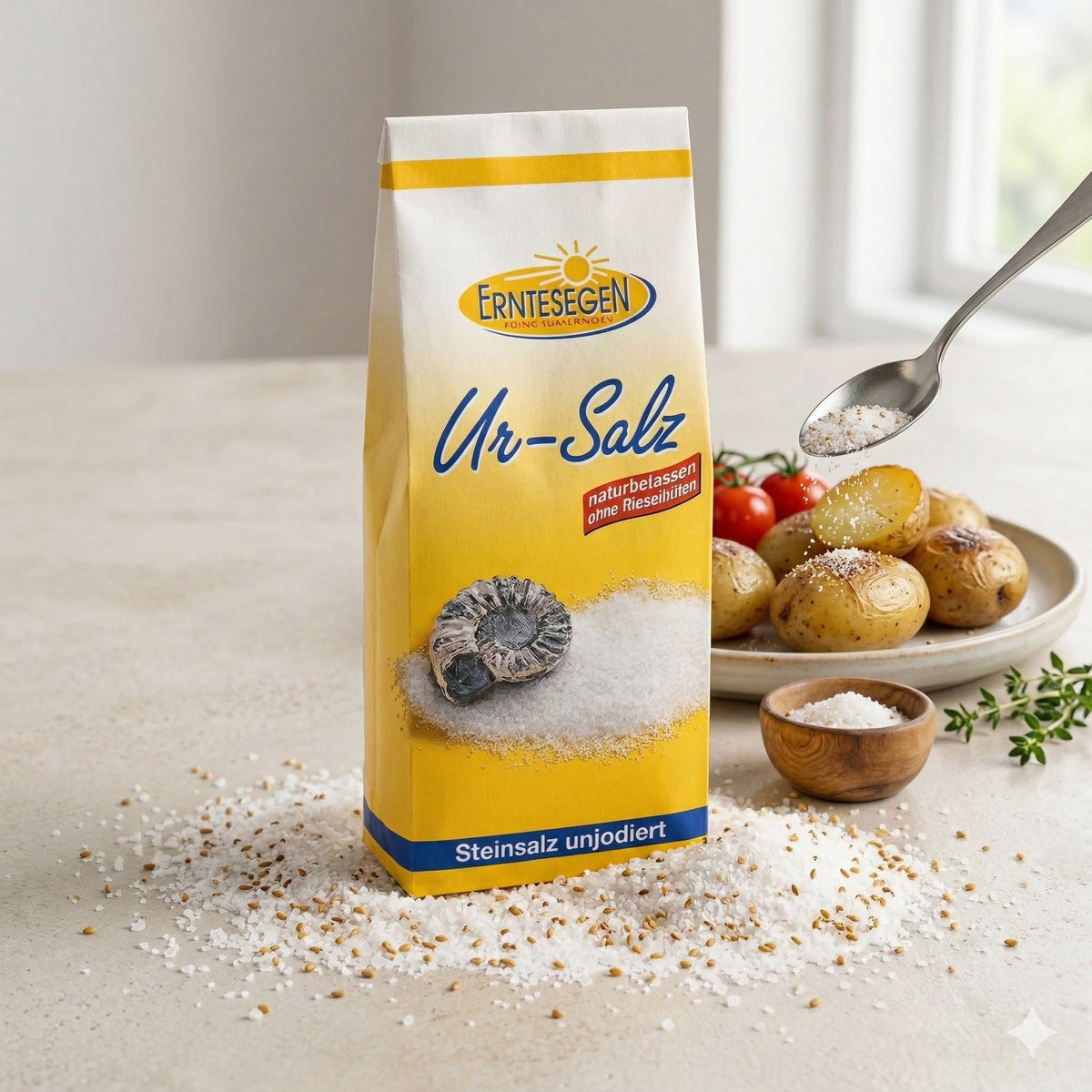 Naturbelassenes Erntesegen Ur-Salz zum Backen, 1000g, grobkörnig und unverarbeitet, ideal für Kochen und Backen.