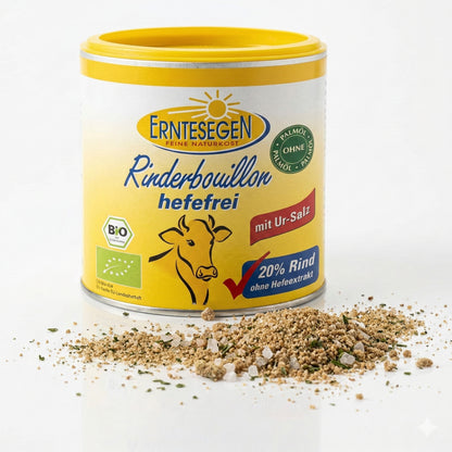 Bio Rinderbouillon von Erntesegen, hefefrei, ideal zum Kochen, in 120g Packung, natürliche Gemüsebrühe für vielfältige Gerichte