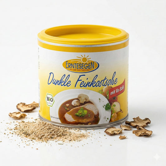 Erntesegen Bio dunkle Feinkostsoße zum Kochen, 200g, cremige dunkle Soße für vielfältige Gerichte, authentischer Geschmack