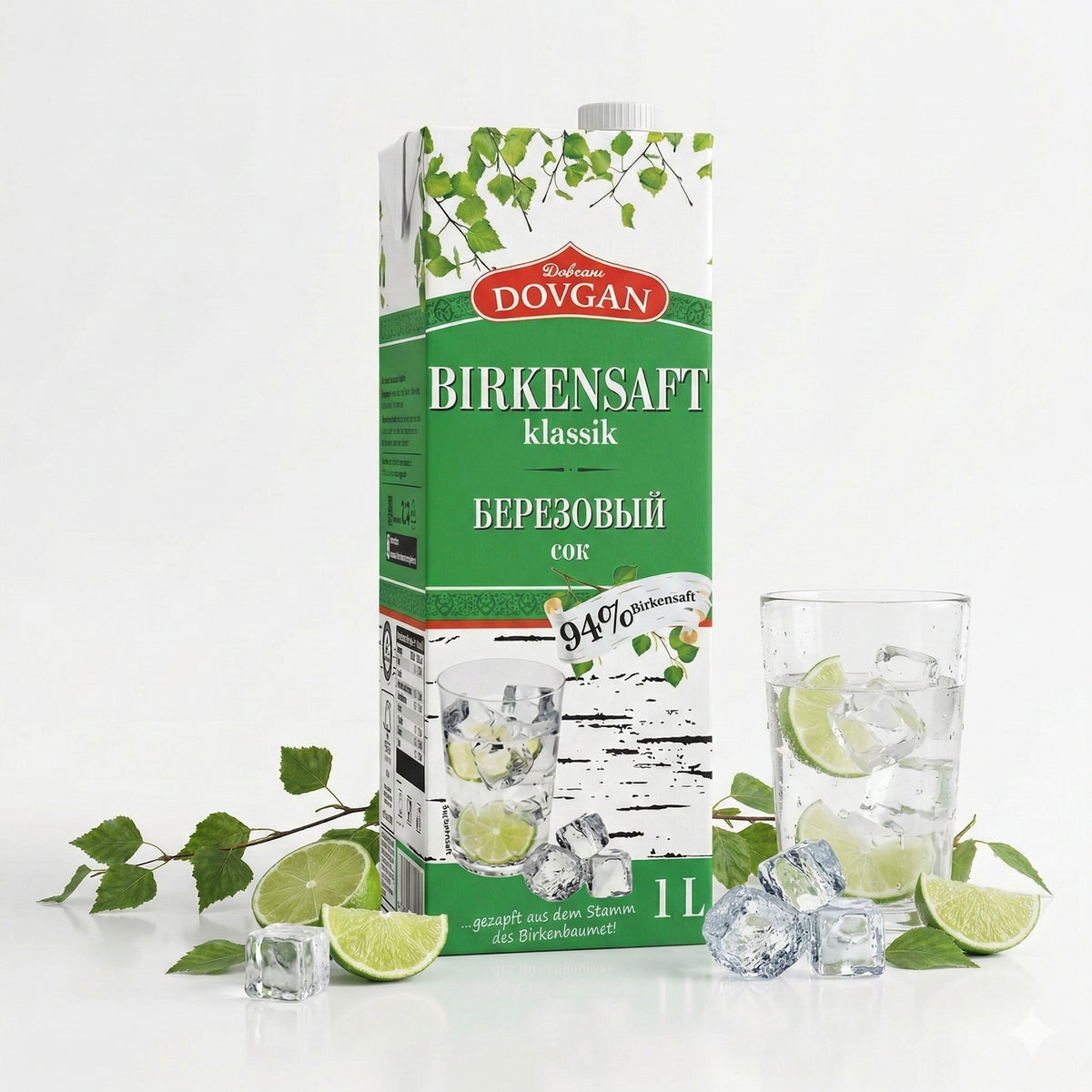 DOVGAN Birkensaft Klassik in 1-Liter-Flasche, Dovgan Marke, Frischer Birken-Saft in Flasche, natürliche Öle & Säfte
