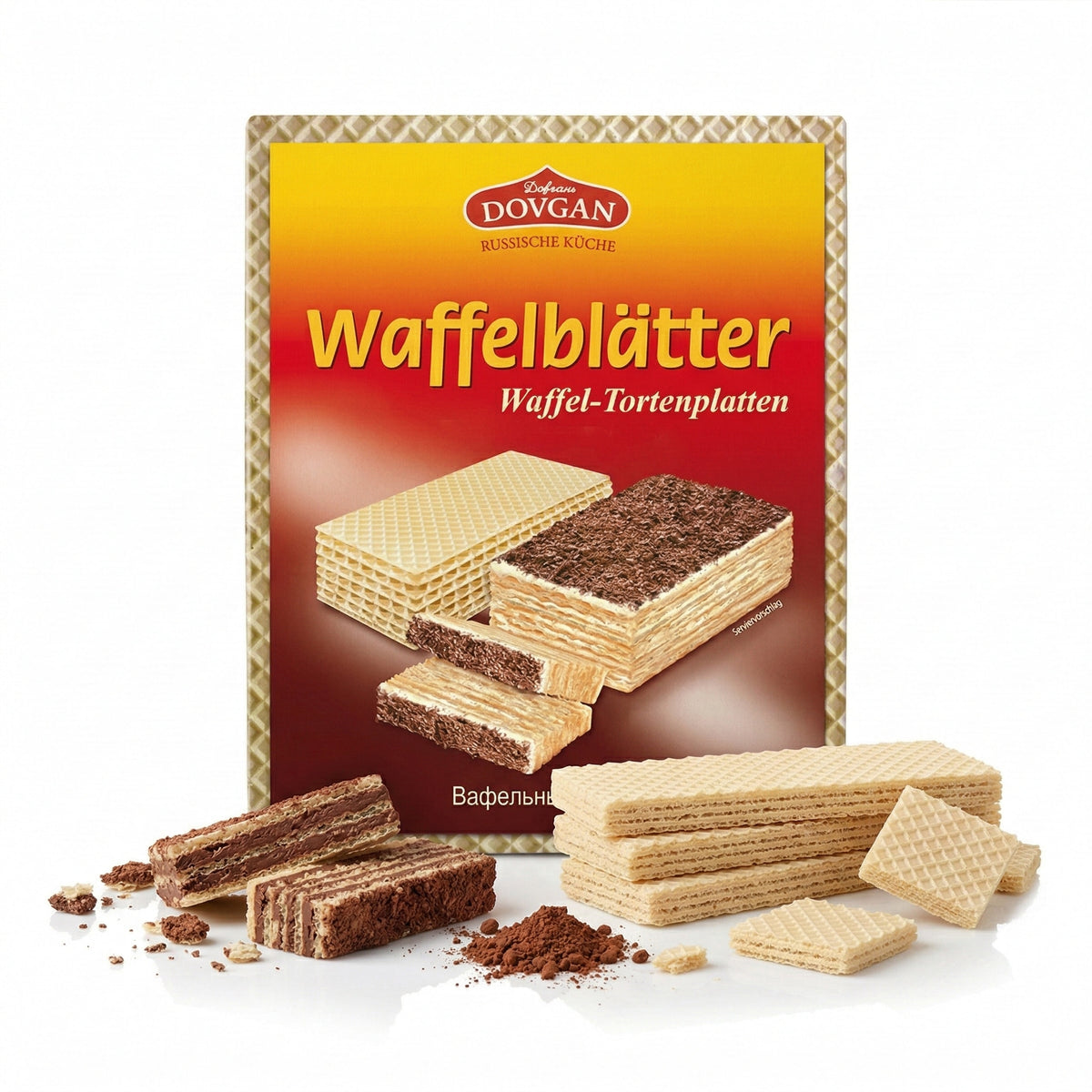 DOVGAN Waffelblätter, Backen, im 1er Pack, knusprige Waffeln zum Backen, mit Dovgan Marke, sichtbar auf dem Bild