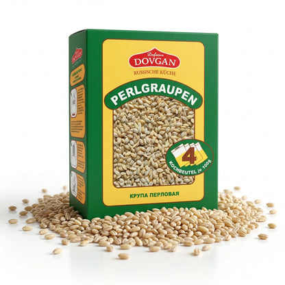 Dovgan Perlgraupen in Kochbeutel, portioniert, 4x100g, für Kochen, in der Verpackung sichtbar