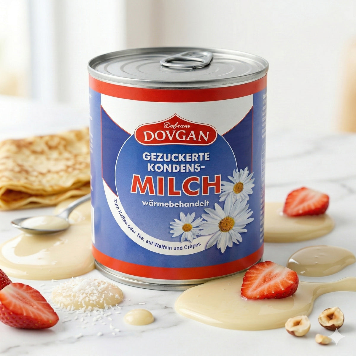 DOVGAN gezuckerte Kondensmilch, 8,5% Fett, in Dose, für Kochen, mit cremiger Textur, 6x370g, natürliche Lebensmittelqualität