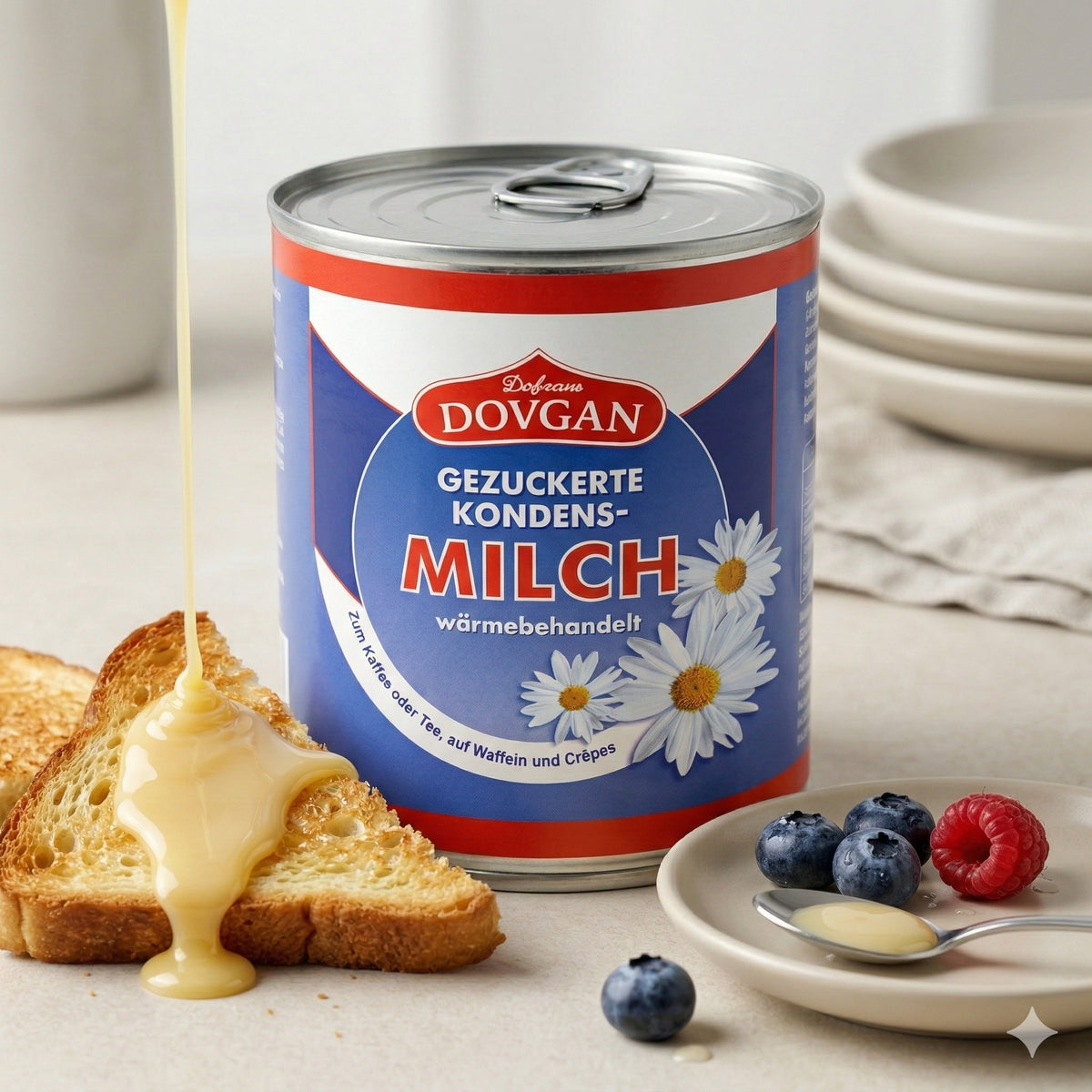 DOVGAN gezuckerte Kondensmilch, 8,5% Fett, in 6 Packungen, für Kochen, cremige Milch in Dose, Marke Dovgan