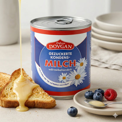 DOVGAN gezuckerte Kondensmilch, 8,5% Fett, in 6 Packungen, für Kochen, cremige Milch in Dose, Marke Dovgan