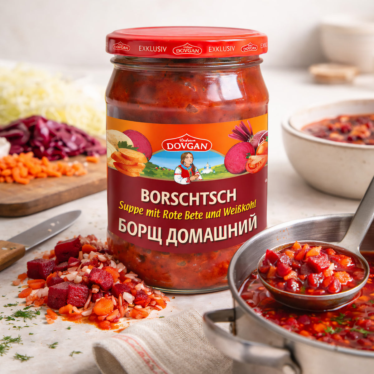 Dovgan Borschtsch Suppe mit Rote Bete und Weißkohl in 5 Packungen, traditionell russische Kochen, frisch und lecker