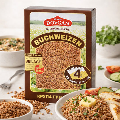 Dovgan Buchweizen im Kochbeutel, Superfood, 400 g, getrockneten Buchweizen in praktischem Beutel, vielseitig verwendbar