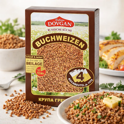 Dovgan Buchweizen im Kochbeutel, Superfood in 400 g Packung, getrocknet und ungekocht, naturbelassen, für gesunde Ernährung