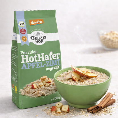 Bio Hot Hafer Apfel-Zimt von Bauckhof, glutenfreies Frühstück mit Apfel und Zimt, Demeter-Qualität, ab 400g