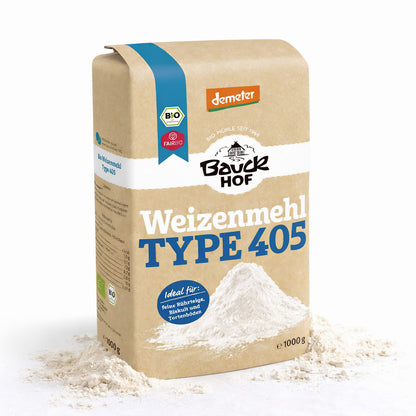 Bio Weizenmehl Type 405 von Bauckhof, Demeter, in 6x 1000g Packungen, für Back- und Kochanwendungen, naturbelassen und hochwertig