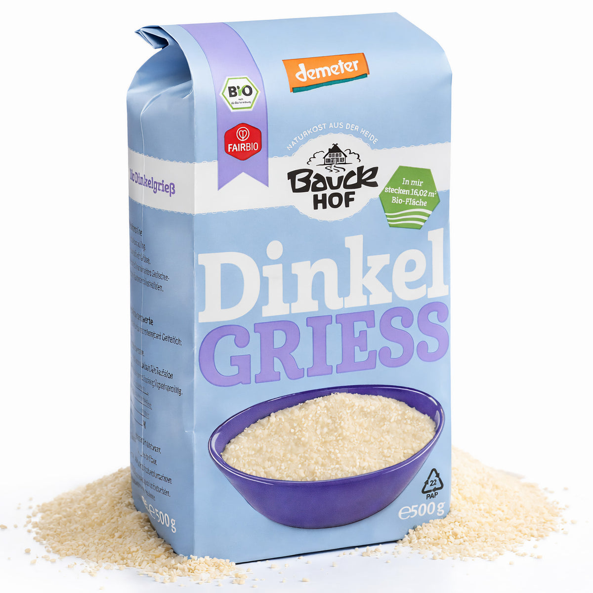 Bio Dinkel Vollkorngrieß von Bauckhof, ideal für Frühstücksgerichte, in 500g Packung, aus kontrolliert biologischem Anbau