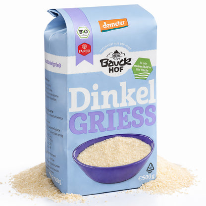 Bio Dinkel Vollkorngrieß von Bauckhof, ideal für Frühstücksgerichte, in 500g Packung, aus kontrolliert biologischem Anbau