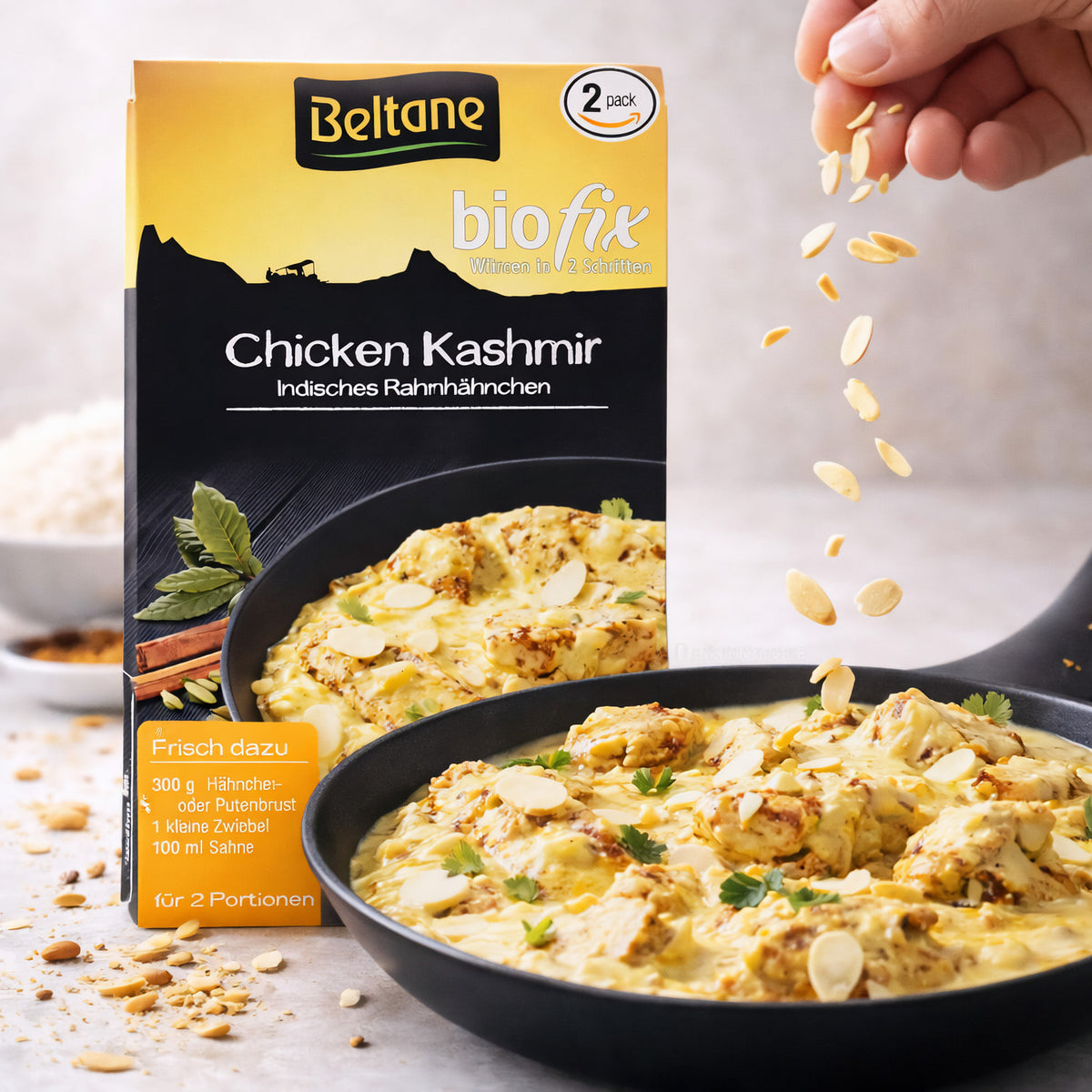 Beltane Biofix Chicken Kashmir Kochen, 2x 17,9g Packung, mit Hähnchenfleisch und Gewürzen, für kreative Kochrezepte