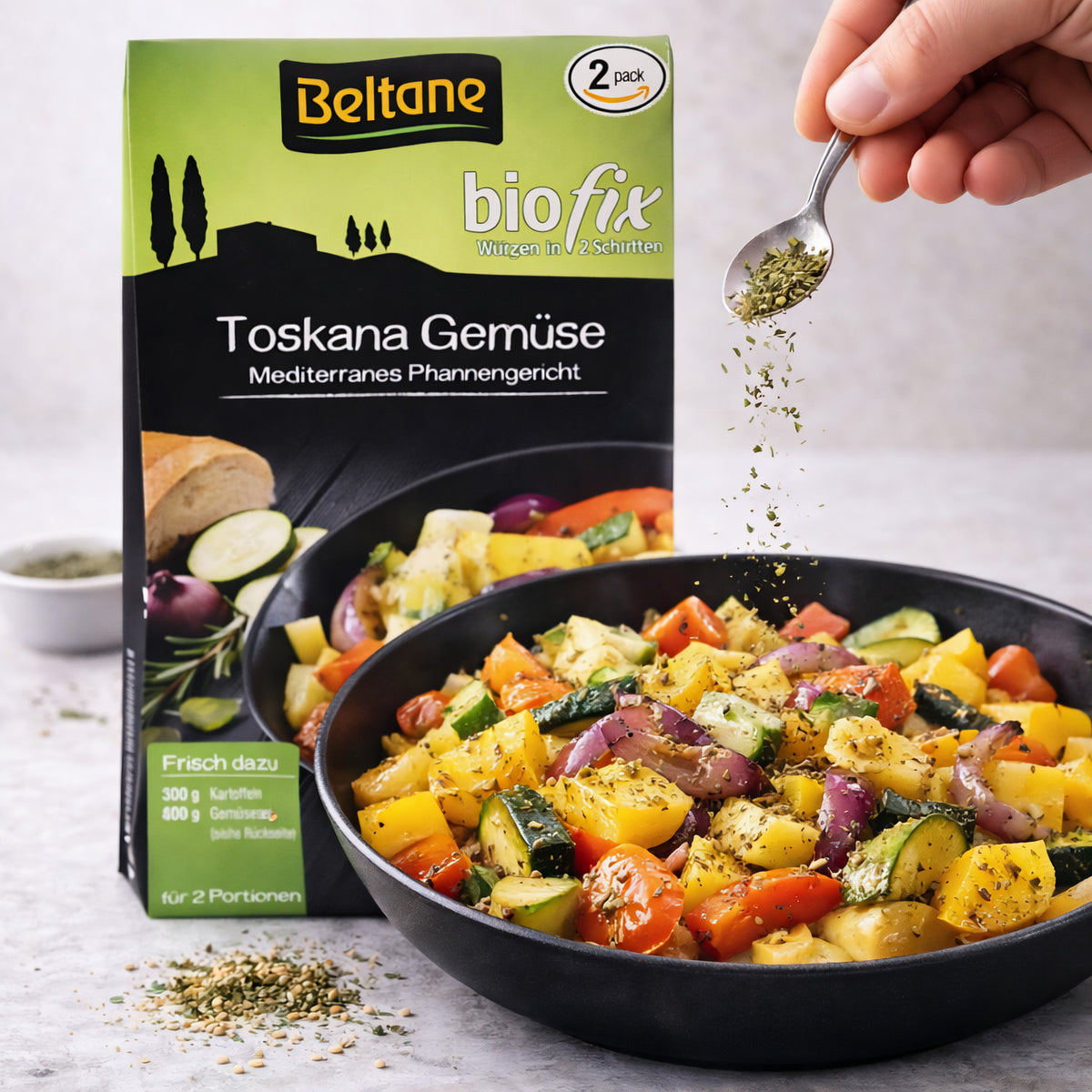 Beltane Biofix Toskana Gemüse Kochen, 2 Packungen à 19,4 g, frisches Bio-Gemüse für die Zubereitung.