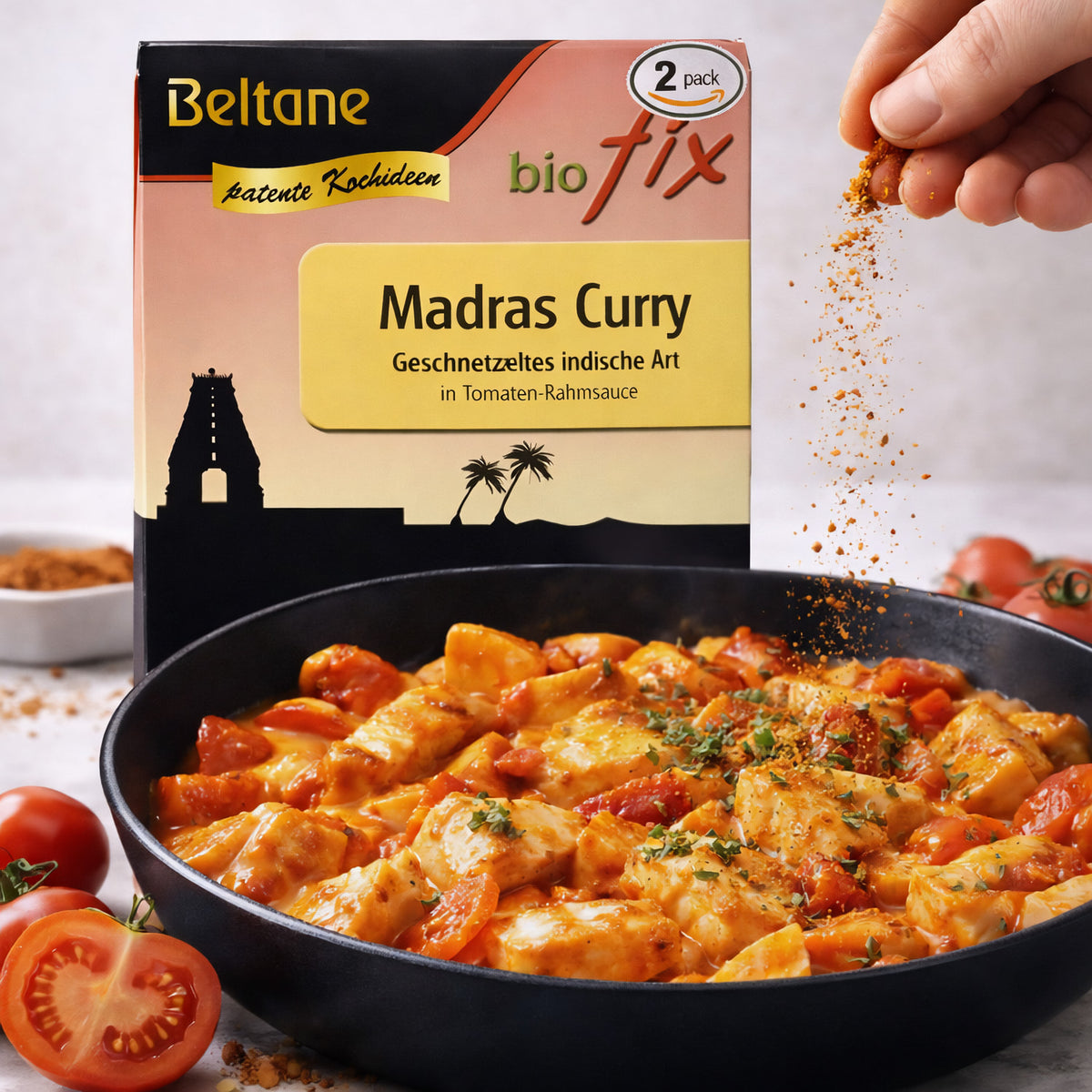 Beltane Bio Madras Curry Gewürzmischung in 2 x 19,7g Packungen für Kochen, natürliche Bio-Gewürze, aromatisch und vielseitig.