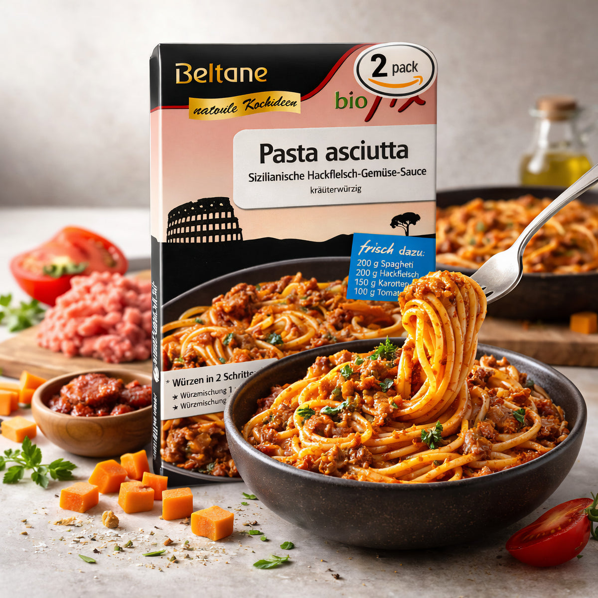 Beltane Biofix Pasta Asciutta, 2x 29,8 g Packung, authentische italienische Pasta zum Kochen, in der Verpackung sichtbar