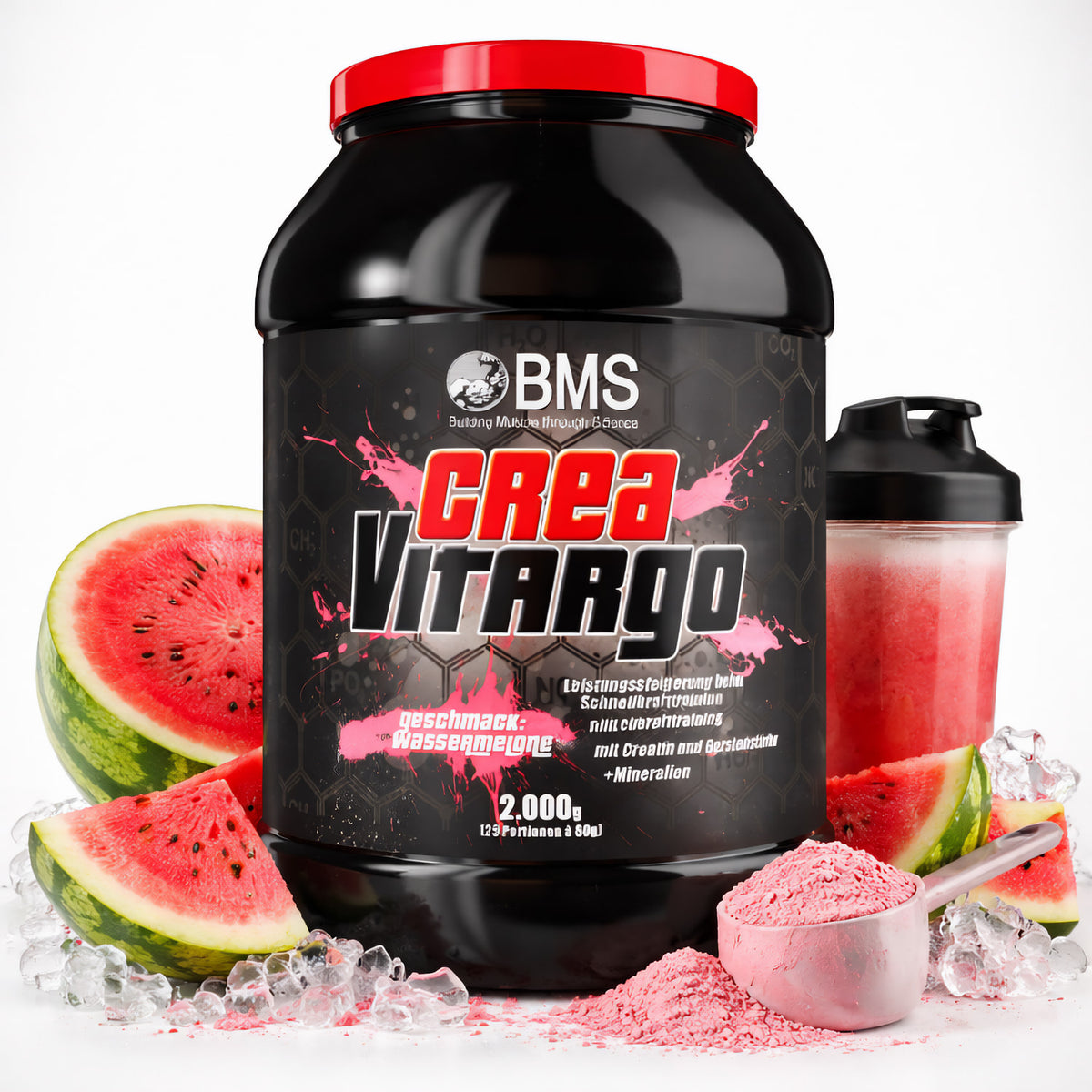 BMS CreaVitargo Muskelaufbau Pulver in 2000g Dose, kreatinreiches Nahrungsergänzungsmittel für Muskelwachstum