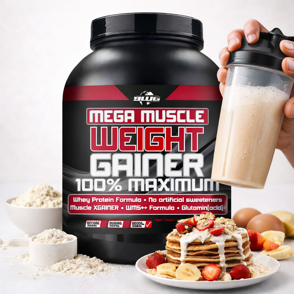 BWG Mega Muscle Weight Gainer von BodyworldGroup, 5kg, in verschiedenen Geschmacksrichtungen, für Muskelaufbau und Gewichtszunahme