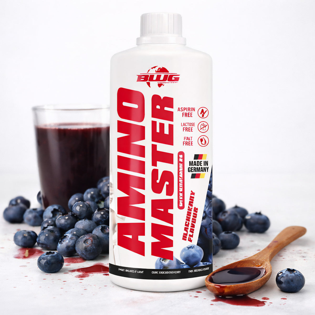 BodyworldGroup BWG Amino Liquid Master BCAA + Arginin Konzentrat in 1000ml Blackberry, flüssiges Aminosäure- und Arginin-Produkt