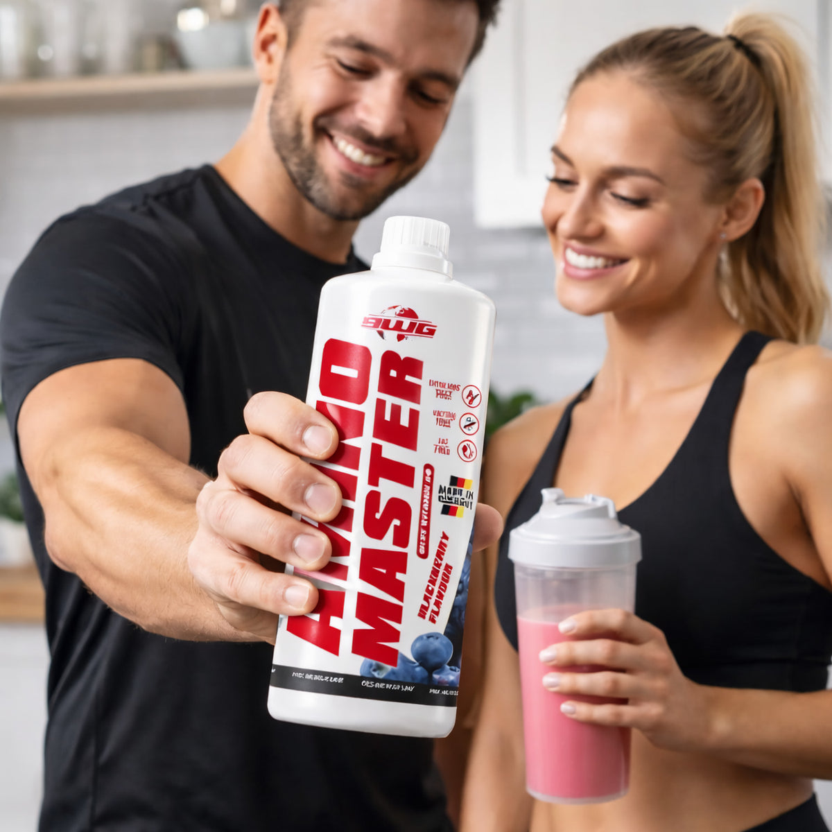 Amino Liquid Master BCAA + Arginin Konzentrat von BodyworldGroup in 1000ml Blackberry Flasche, flüssiges Aminosäure-Getränk