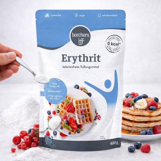 Borchers 100 % Erythrit Frühstück, 400g Packung mit weißem Erythrit-Zucker für Süßungsmittel und Backen