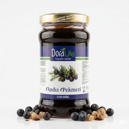 Dora Life Wacholderbeerensirup im Glas, ideal für Frühstück, 380g, mit fruchtigem Wacholderbeerengeschmack.