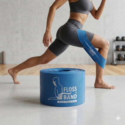 Blaue oder schwarze Dittmann Floss-Band® als Fitness-Zubehör, elastisches Band für Muskeltraining und Mobilitätsübungen