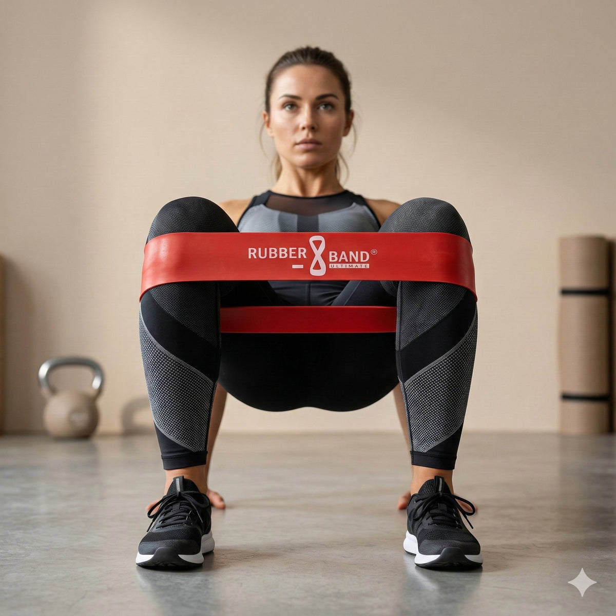 Rosa Dittmann® Gummiband in mittlerer Stärke, Fitness-Zubehör für Widerstandsübungen, auf weißem Hintergrund.