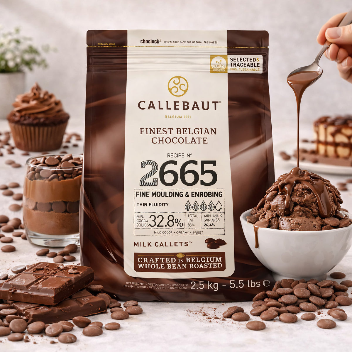 Callebaut Rezept No. 2665 Kuvertüre Callets, Vollmilchschokolade mit 32,8% Kakao, zum Backen, 2,5kg Verpackung