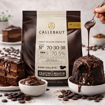 Callebaut Kuvertüre Callets Rezept No. 70-30-38 mit 70% Kakao, Backen, in 400g Verpackung, fein und schmelzfähig