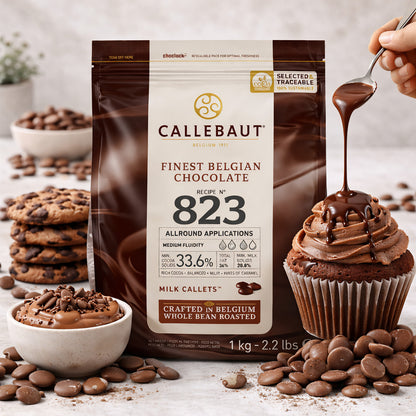 Callebaut Rezept No. 823 Vollmilch Kuvertüre Callets, 33,6% Kakao, zum Backen, in 1 kg Verpackung, Schokolade für Backrezepte