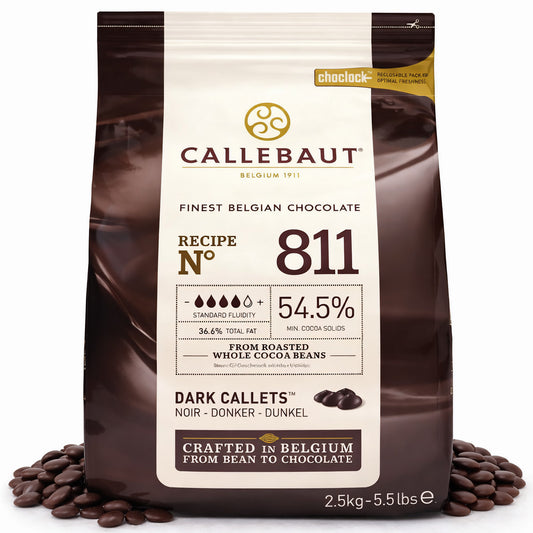 Zartbitterschokolade Callebaut Receipe No. 811 Kuvertüre Callets, 54,5% Kakao, zum Backen, 2500g, cremige Schokoladenkugeln