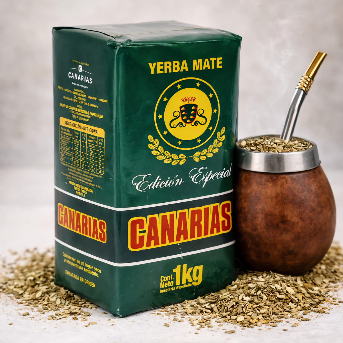 Canarias Spezialedition Mate-Tee aus Brasilien, 1kg Packung, frischer brasilianischer Kräutertee in einer offenen Verpackung