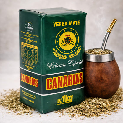 Canarias Spezialedition Mate-Tee aus Brasilien, 1kg Packung, frischer brasilianischer Kräutertee in einer offenen Verpackung