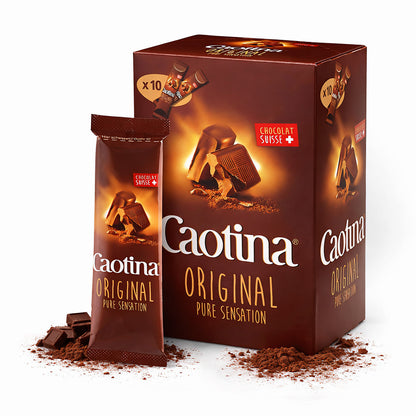 Caotina Original Trinkschokolade Sticks mit Schweizer Schokolade, ideal für Frühstück, ab 10x15g, cremiger Schokoladengenuss.