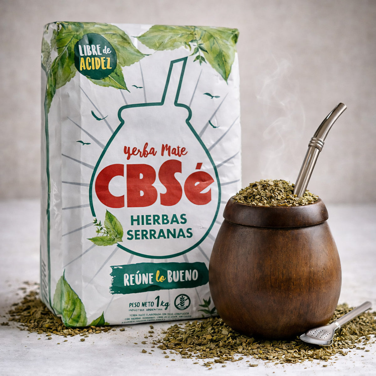 CBSé Hierbas Serranas Mate-Tee aus Argentinien, getrocknete Kräuter in einer Verpackung, naturbelassene Teeblätter, 1kg Packung