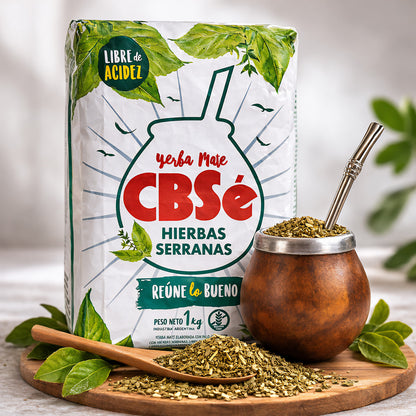 CBSé Hierbas Serranas Mate-Tee aus Argentinien, getrocknete Kräuter in einer Verpackung, 1kg Packung