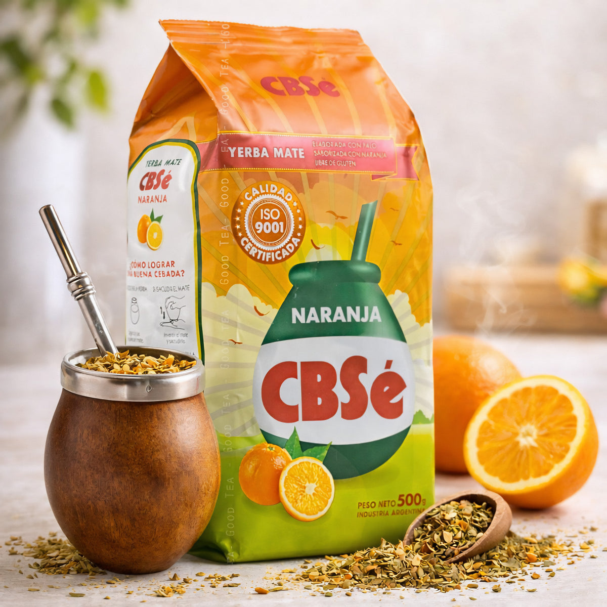 CBSé Mate Tee in Orange, 500g Pack, frischer Kräutertee mit Orangengeschmack, authentisch und aromatisch.