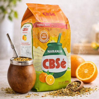 CBSé Mate Tee in Orange, 500g Pack, frischer Kräutertee mit Orangengeschmack, authentisch und aromatisch.