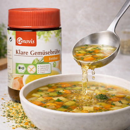 Cenovis Bio Gemüsebrühe fettfrei, vegan und glutenfrei, in einer Packung mit 162g, ideal zum Kochen.
