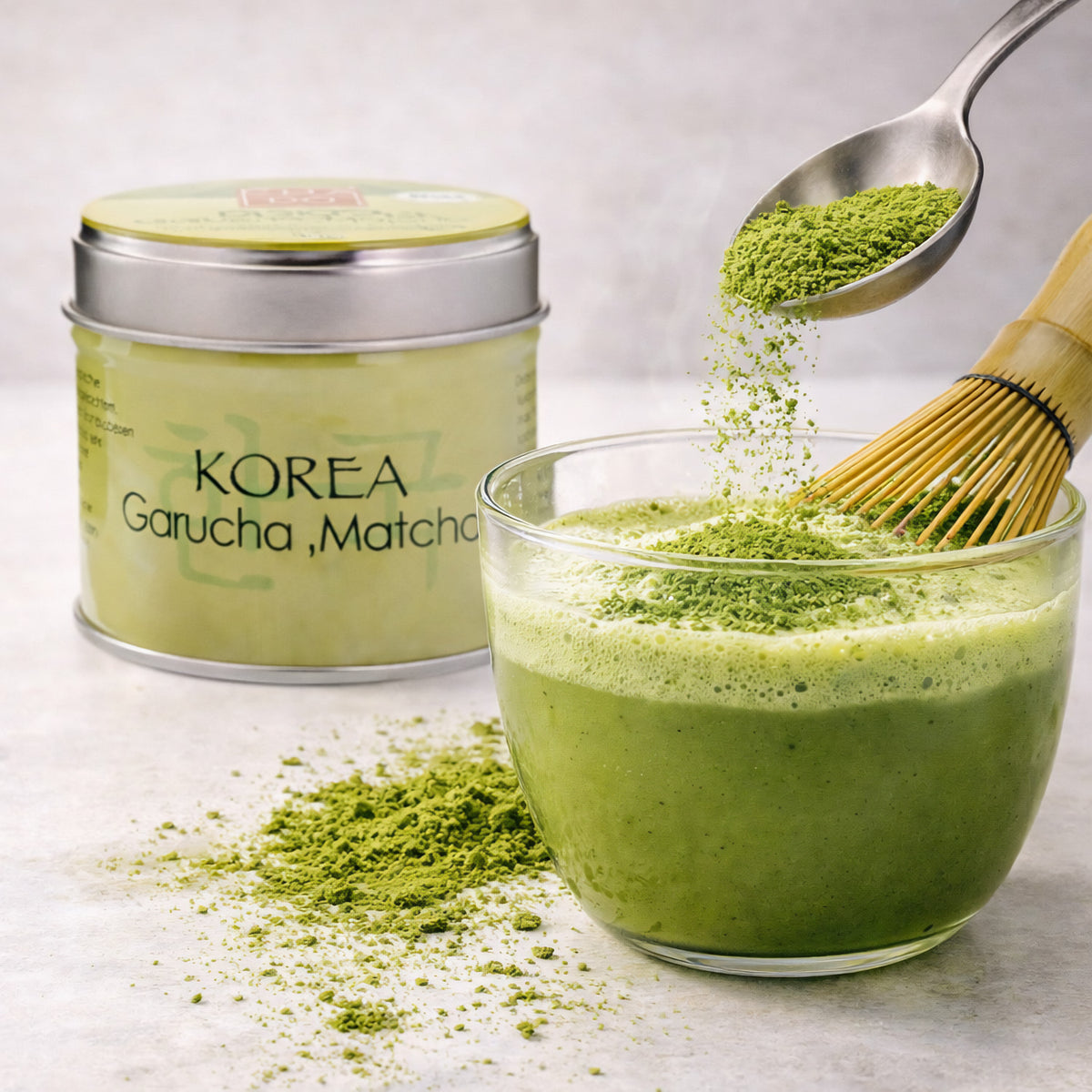 Bio Cha Dô Garucha Matcha Tee aus Südkorea, feines grüner Matcha-Tee in 30g Packung, frischer und aromatischer Grüntee.