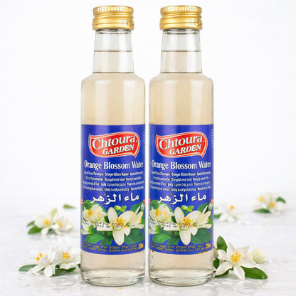 Chtoura Garden Orientalisches Orangenblütenwasser in einer 250ml Flasche, ideal zum Backen, mit frischem Orangenduft.