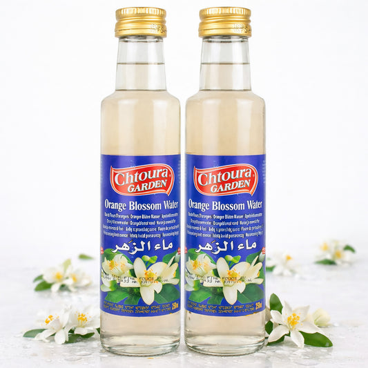Chtoura Garden Orientalisches Orangenblütenwasser in einer 250ml Flasche, ideal zum Backen, mit frischem Orangenduft.