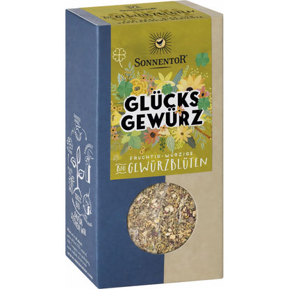 Bio Glücks Gewürz-Blüten von Sonnentor, zum Kochen, in einer 35g Dose, mit bunten getrockneten Blüten für aromatische Gerichte