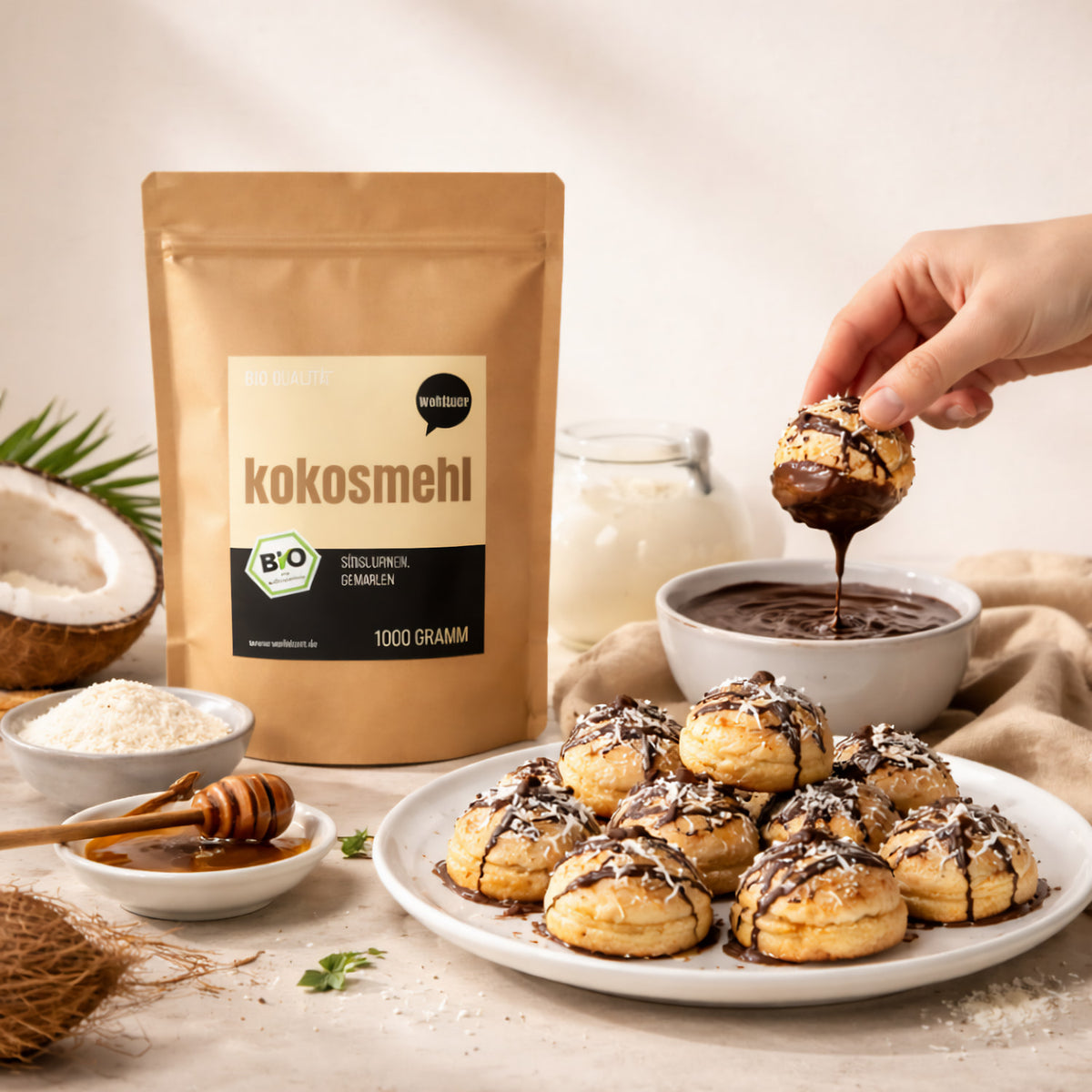 Bio Kokosmehl von Wohltuer, zum Backen, in einer 1000g Packung, feines, natürliches Mehl für gesunde Backrezepte
