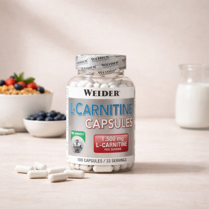 Weider BodyShaper L-Carnitin Kapseln, 100 Stück, Nahrungsergänzungsmittel zur Unterstützung beim Fettabbau und Energieboost.