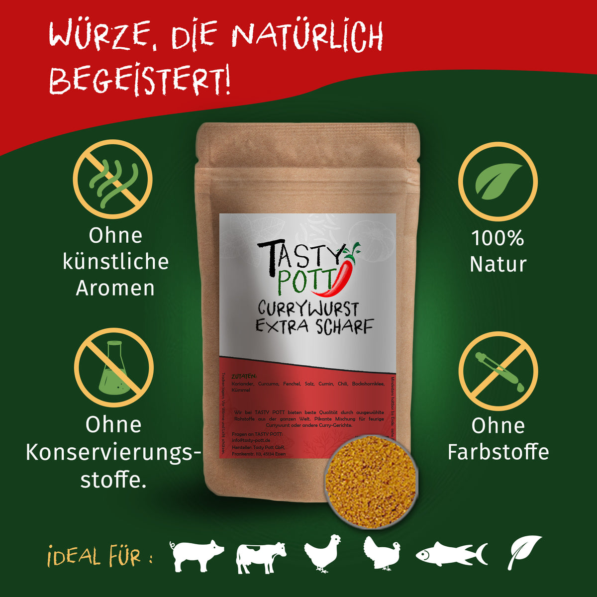 Tasty Pott Currywurst Gewürzmischung - extra scharf - 70g Dose — Abbildung 2